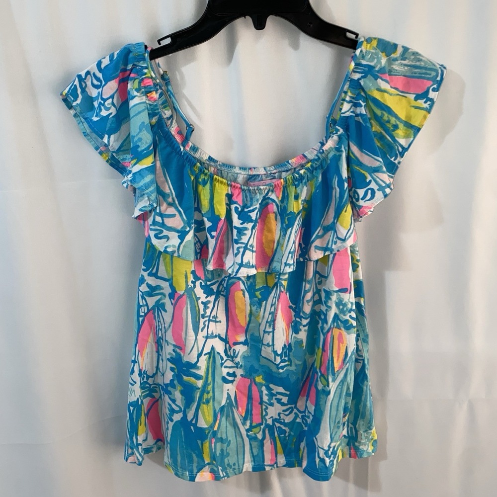 Lilly Pulitzer Women's‎ Tamiami Off The Shoulder Top Multi Beach/Bae 25920 XS